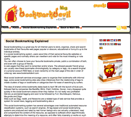 Screen capture of Bookmark Devil blog front page